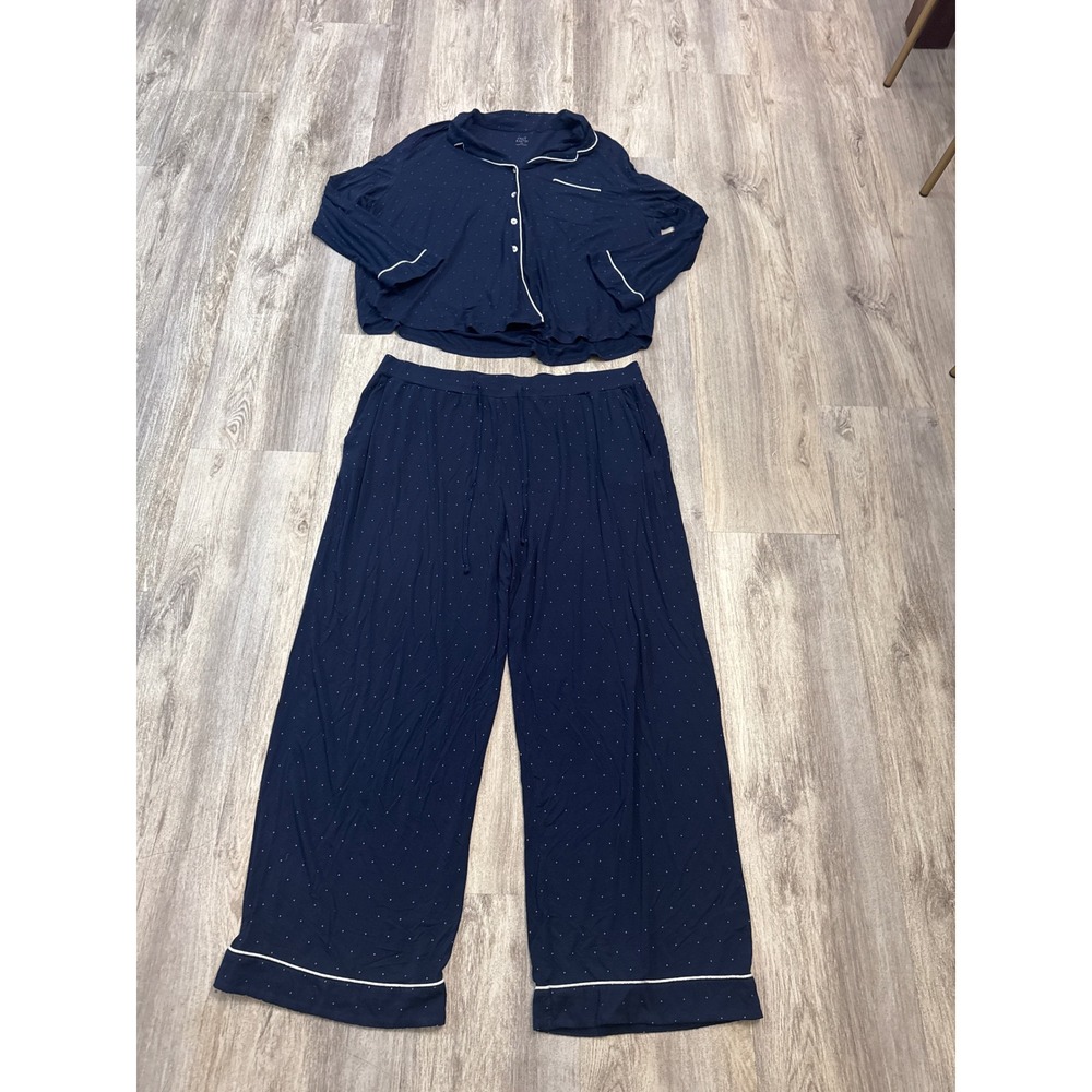 Cozy Earth Navy Blue Pink Polka Dot Bamboo Pajama Set Womens XXL Long Sleeve PJ